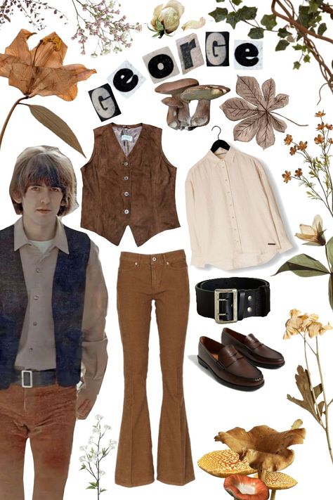 George Harrison inspired outfit 🍂 George Harrison Outfit Ideas, Outfits Inspired By Music Artists, Outfits Inspired By The Beatles, The Beatles Halloween Costumes, Beatles Concert Outfit, Beatles Aesthetic Outfit, The Beatles Inspired Outfits, The Beatles Outfit Ideas, George Harrison Outfit