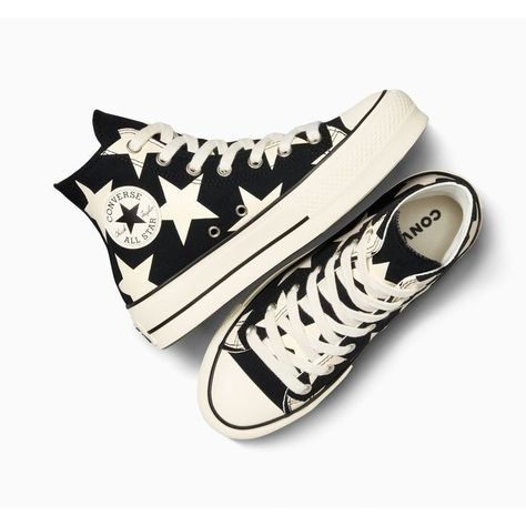 Black Star Converse, Converse With Stars, Converse Pattern, Stars Converse, Cute Converse, Painted Canvas Shoes, Chuck Taylor All Star Lift, Star Converse, Dr Shoes