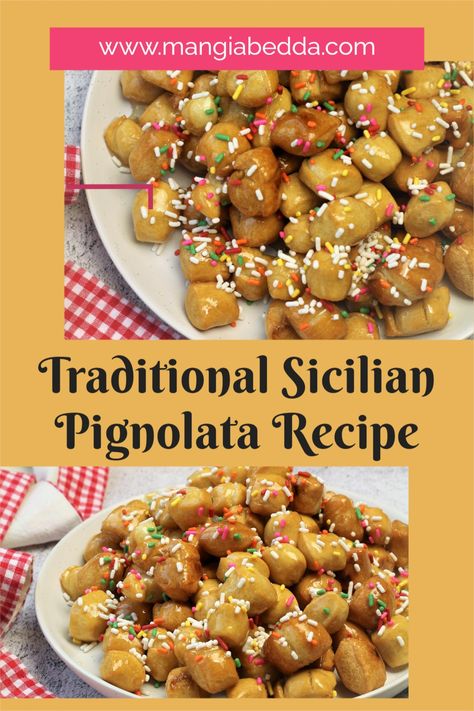 Honey Balls Italian, Pinoli Cookies Recipes, Pignoli Cookies Recipe Italian, Honey Balls Recipe, Struffoli Recipe, Mangia Bedda, Honey Balls, Italian Christmas Cookie Recipes, Italian Desert