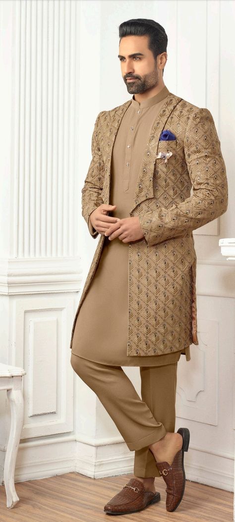 Details : Color- Brown  Any Color you may ask for...(only one color)  Fabric - important Fabric  Work Details -self  Bottom Details Color Brown-- Pajama Package Include : Top , Bottom,, kurta  All others accessories are for photography purpose only . Just the Top and bottom available . Color variation may be there slightly , due to computer resolution and camera . Sherwani For Men Wedding Latest Design, Pathani Colours For Men, Court Suit For Men Wedding, Designer Men Kurta, Mens Kurta Colours, Indian Men Suit, Indian Wear Men Wedding, Indian Mens Wedding Outfit, Men’s Wedding Wear