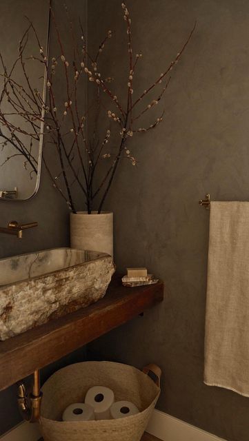 Moody Limewash, Bathroom Ideas Moody, Moody Master Bath, Moody Organic Modern, Moody Powder Bath, Powder Room Toilet, Moody Hallway, Powder Room Inspiration, Red Toilet