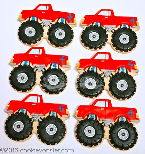 Monster Truck Custom cookies | Cookievonster | Flickr Monster Truck Cookies Decorated, Monster Jam Cookies, Cars Cookies, Transportation Cookies, Tates Cookies, Festa Monster Truck, Truck Cookies, Monster Truck Cookies, Monster Jam Birthday