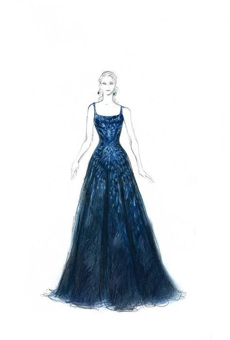 Katniss’s dramatic white wedding dress had a function: to spin and light up. Summerville turned to Jakarta designer Tex Saverio, whose gowns have been worn by Lady Gaga, to create a white dress that bursts into flames as she spins and reveals the dark blue mockingjay dress underneath. Summerville and Saverio worked together during Skype sessions via illustrations and sketches.   From  IndieWire The Designer Behind the Wild ‘The Hunger Games: Catching Fire’ Costumes: Trish Summerville Hunger Games Costume, Hunger Games Outfits, Fire Costume, Hunger Games Fashion, Hunger Games Fan Art, Tribute Von Panem, Hunger Games Catching Fire, Hunger Games Trilogy, Dress Sketches