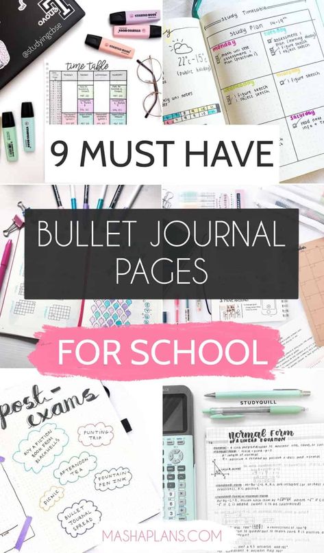 Bullet Journal can help you plan and monitor your study life. Check out these 9 must have Bullet Journal page ideas to improve your studies and get the most out of your journal. #bulletjournal #backtoschool #mashaplans Bullet Journal For School, Bullet Journal Must Haves, Bullet Journal For Kids, Journal For School, Bullet Journal Pages, How To Bullet Journal, Bullet Journal Work, Study Life, Bullet Journal Page