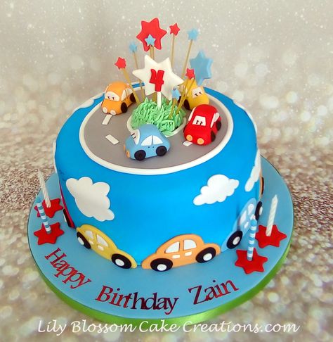 Cake With Cars Boys, Birthday Cake Kids Boys, Toddler Birthday Cakes, Cars Theme Cake, Car Cakes, Twin Birthday Cakes, Boys First Birthday Cake, Blossom Cake, Cake Designs For Kids