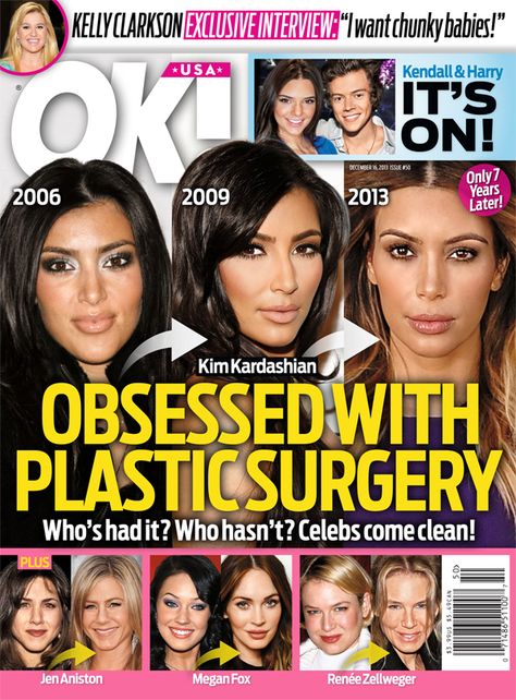 This Week’s OK! Magazine Cover Story: Kim Kardashian – Plastic Surgery | OK! Magazine Kardashian Plastic Surgery, Extreme Plastic Surgery, Celebrity Surgery, Plastic Surgery Photos, Plastic Surgery Gone Wrong, Jen Aniston, Celebrity Plastic Surgery, Usa Baby, Round Face Haircuts