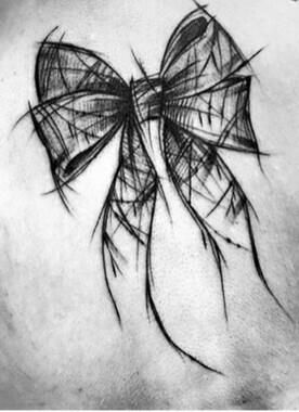 Ribbon Tattoo Designs For Women, Bow Thigh Tattoo, Bow Tattoo Back Of Leg, Bow Tie Tattoo, Art Splatter, Bow Tattoo Designs, Mandala Hand Tattoos, Sketch Style Tattoos, Band Tattoos