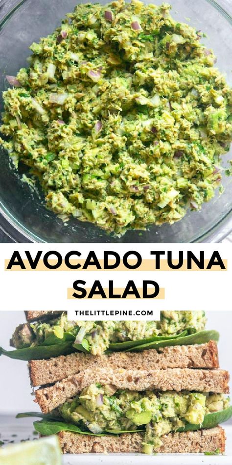 *NEW* This creamy, decadent avocado tuna salad has a refreshing pop of flavor that satisfies hunger and fuels your body without weighing you down!!! #avocadotunasalad #ketoavocadotunasalad #lowcarbavocadotunasalad #keto #lowcarb Tuna Salad Keto Recipes, Tuna Avocado Melt, Avocado And Tuna Recipes, Tuna In Salad, Tuna For Breakfast, Tuna Avocado Salad, Tuna Salad No Mayo, Chicken Salad Wrap Recipe, Body Wraps Recipe