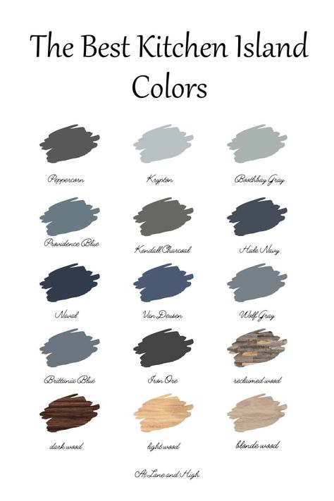 The Best Kitchen Island Colors - At Lane and High Best Kitchen Island Colors, Kitchen Island Colors, Island Colors, Best Kitchen Island, Painted Kitchen Island, Walnut Island, Painted Island, Gray Island, Blue Kitchen Island