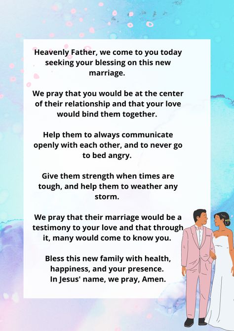 Prayer For A Newly Married Couple When two hearts become one, it is a sacred thing. A marriage is a covenant between two individuals, and with God at the center, it can be beautiful. God At The Center, Couples Prayer, Closing Prayer, Prayer Message, Wedding Day Wishes, Wedding Prayer, Prayer For My Children, Getting Baptized, Marriage Day