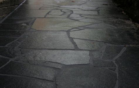 BLACK LIMESTONE Black Flagstone Floor, Black Stone Patio, Slate Flagstone Floor, Crazy Pave Bathroom, Dark Stone Flooring, Black Stone Flooring, Dark Stone Floor, Black Slate Flooring, Black Stone Floor