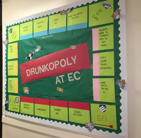 Alcohol awareness board Ra Bulletin Board Alcohol, Ra Alcohol Bulletin Boards, Alcohol Awareness Bulletin Board, Residence Life Programs, Alcohol Bulletin Board, Safety Bulletin Board, Residence Life Bulletin Boards, Door Decorations College, Dorm Door Decorations