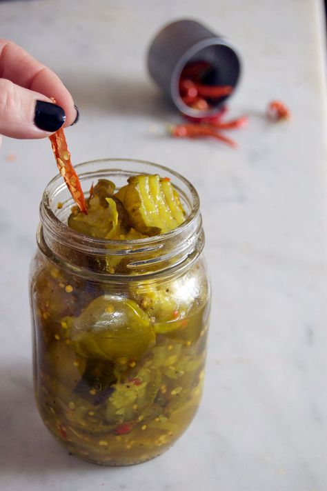 The super easy trick to making crunch, delicious, hot and sweet pickles. Habanero Pickles Recipe, Hot And Sweet Pickles, Wickles Pickles Copycat Recipe, Sweet And Hot Pickles, Hot Pickles Recipe, Wickles Pickles Recipe, Sweet And Spicy Pickles, Sweet Hot Pickles, Spicy Pickle Recipes