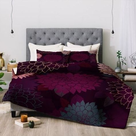 Burgundy Rose Bedding - Floral - Comforter - Shams Included by DesignBohemian: 175.00 USD Matching Pillow Shams Included! King Queen Twin Sizes TWIN: 68x88 inch QUEEN: 88x88 inch KING: 88x104 inch Romantic Purple Bedroom, Bedroom Comforters, Bedroom Kandi, Rose Comforter, Bedroom Dark, Aesthetic Interior, Rose Bedding, Purple Bedroom, Floral Comforter