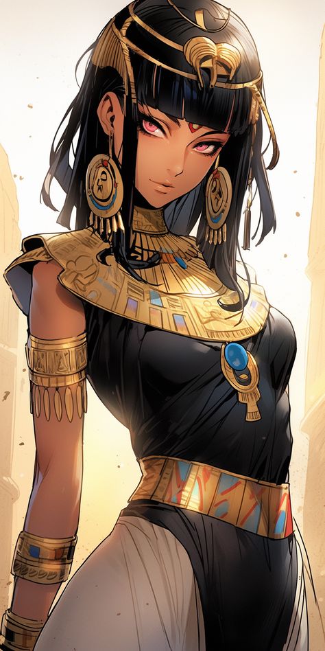 Egyptian Women Hairstyles, Nephtys Goddess, Female Egyptian Warrior, Egyptian Mummy Art, Egyptian Princess Art, Egyptian Women Art, Cleopatra Fanart, Egypt Character Design, Egyptian Oc