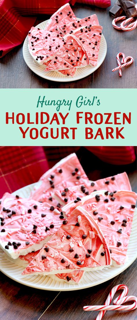 Low Calorie Christmas Desserts, Low Calorie Candy, Low Calorie Christmas, Healthy Low Calorie Dinner, Winter Holiday Recipes, Frozen Yogurt Bark, Hungry Girl Recipes, Yogurt Bark, Seasonal Desserts