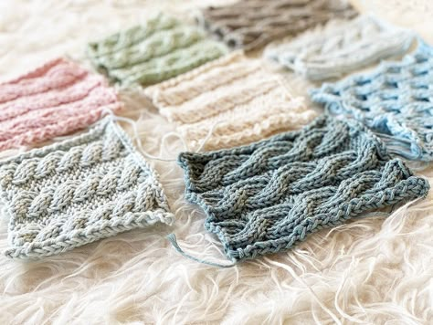 Knit up some cable swatches and develop your knitting skills.  Choose from basic designs to more complicated cable stitch patterns. Cable Stitch Knit, Cable Knit Hat Pattern, Fingerless Mittens Pattern, Knit Hat Patterns, Knit Tutorials, Knitting Squares, Knitting Abbreviations, Knitting Bag Pattern, Knitted Mittens Pattern