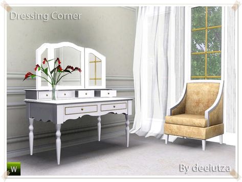 Sims 4 Dressing Table, Dressing Corner, Kids Mirrors, Dressing Table With Drawers, Sims 4 Cc Kids Clothing, Muebles Sims 4 Cc, Sims 4 Cc Makeup, Table With Drawers, Bedroom Deco