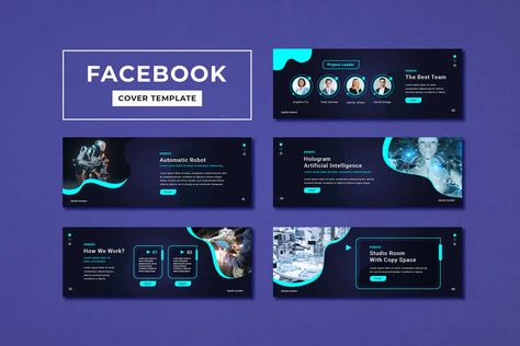 Facebook Cover Template / Technology. 5 social media banner design pack. 851px x 315px Facebook Cover Template. PSD files. Fully Editable Files. Well Organized Layers. Ready to use for Facebook. Free Google Fonts. Editable text, image & color. Digital Banners Design, Facebook Cover Banner Design, Tech Banner Design, Technology Banner Design, Facebook Cover Ideas, Digital Banner Design, Cover Facebook Design, Facebook Cover Image Design, Technology Ads