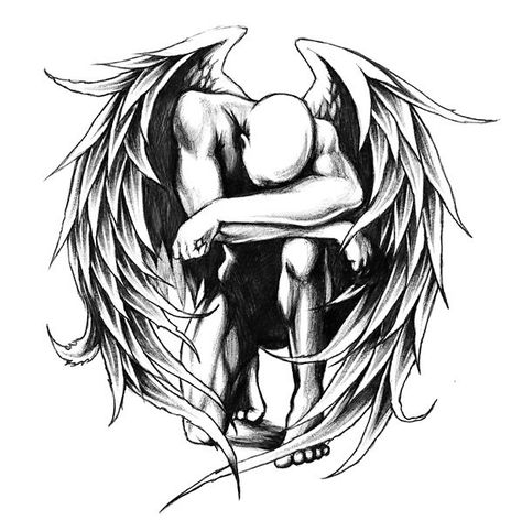 An awesome black and gray tattoo design of a fallen angel. Style: Black and Gray. Color: Gray. Tags: Awesome Dark Angel Tattoo, Fallen Angel Tattoo, Archangel Tattoo, Angel Falls, Kunst Tattoos, Wing Tattoo Designs, Muster Tattoos, Angel Wings Tattoo, Cat Tattoos