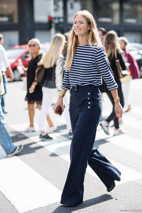 Repost – Sailor Pants – Sandra Semburg Sailor Pants Outfit, Nautical Chic, Nautical Outfits, Giovanna Battaglia, Sailor Pants, Anna Dello Russo, Sailor Fashion, Sienna Miller, Wideleg Pants