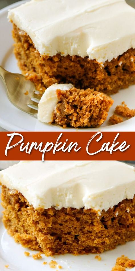 pumpkin cake on a plate Whipping Cream Frosting, Spice Cake Mix Recipes, Pumpkin Spice Cake Recipe, Pumpkin Cake Easy, Easy Thanksgiving Dessert Recipes, Spice Cake Mix And Pumpkin, Spice Cake Recipes, Thanksgiving Desserts Easy, Pumpkin Pudding