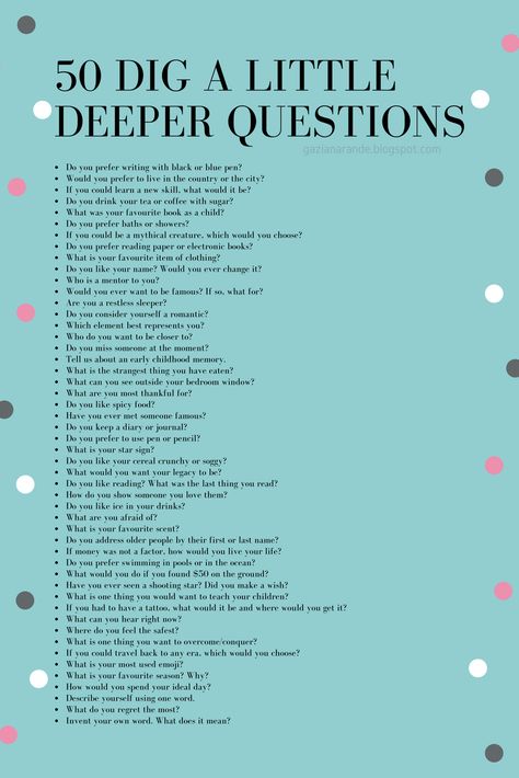 Here are 50 questions that I have never been asked to before I found these questions on Pinterest (the magical place where you can lit... Deep Conversation Topics, Tenk Positivt, Conversation Starter Questions, Tatabahasa Inggeris, Journal Questions, Conversation Topics, Fun Questions To Ask, Deep Questions, Getting To Know Someone