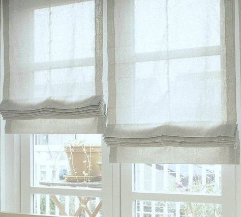 Mrs. Laurel Builds Her Parisian Dream House Bedroom Window Dressing, Sheer Roman Blinds, Bathroom Window Coverings, Window Coverings Bedroom, Sheer Roman Shades, Linen Roman Shades, Sheer Blinds, Roman Curtains, Door Blinds