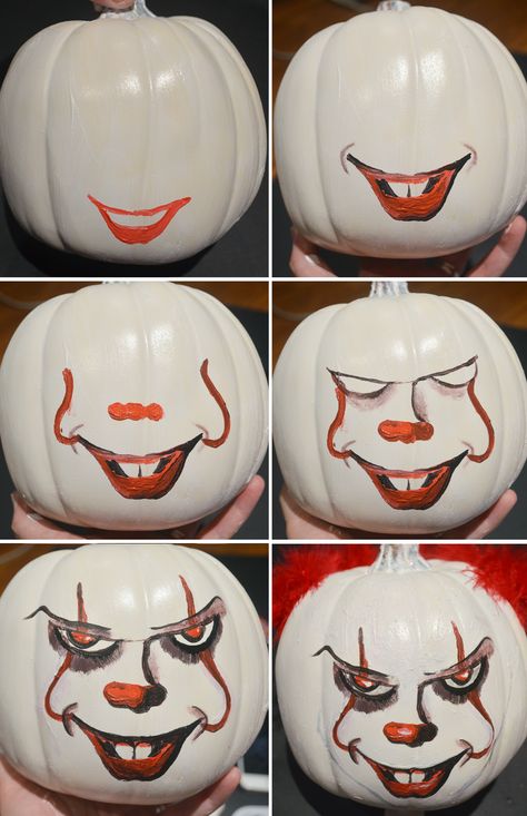 Pennywise Pumpkin, Easy Halloween Diy Crafts, Halloween Pauroso, Labu Halloween, Diy Craft Ideas For Kids, Pumpkin Paintings, Läskig Halloween, Diy Pumpkins Crafts, Minion Pumpkin