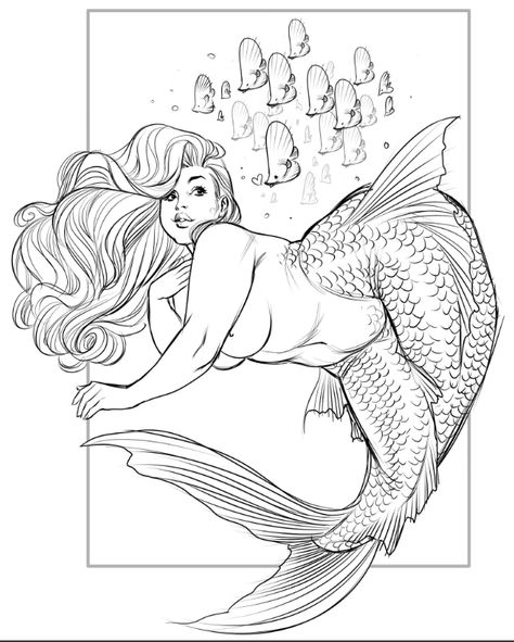 Quick Art, Funny Artwork, Mermaid Artwork, Mermaid Under The Sea, Mermaid Pictures, Mermaid Tattoo, Mermaid Tattoos, Floral Tattoo Design, Digital Ink