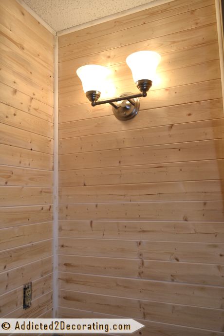 Wood Planked Walls In A Bathroom (and My Crisis Of Conscience) Cedar Bathroom Walls, Plank Wall Bathroom, Diy Tub Skirt, Pallet Wall Bathroom, Tub Skirt, Wood On Wall, Diy Tub, Planked Walls, Diy Fireplace Mantel