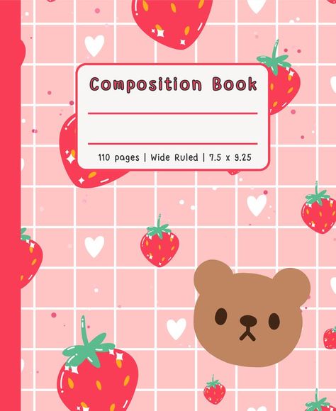 Cute Notebook Stickers, Cover Book Cute, Cute Book Covers For School, Cute Covers For Notebooks, Cute Note Book Covers, Aesthetic Composition Notebook Cover, Kawaii Book Cover, Notebook Page Aesthetic, Note Books Aesthetic