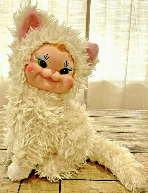 Vintage Rubber Face Cat Rubber Face Plush, Ruston Dolls, Rubber Face Doll, Rushton Dolls, Rushton Toys, Cat Plushie, Clown Party, Doll Plushies, Rubber Face