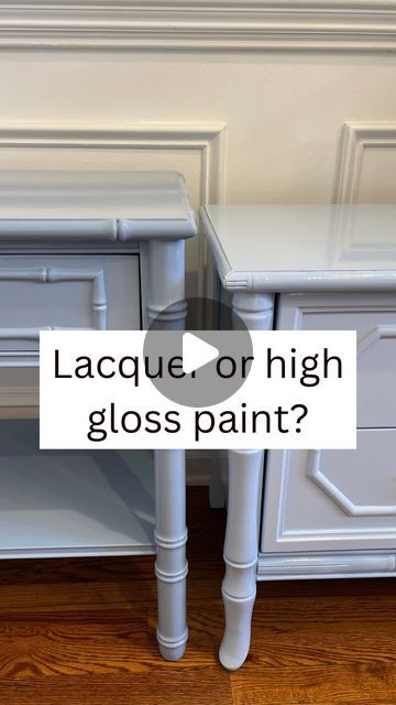 Marielle | Self Taught Glossy Furniture Flips & Home DIY Tips | on Instagram: "I was recently asked to show a side by side of lacquer and Benjamin Moore advance. Here it is!  - One of these nightstands is lacquer and the other is Advance high gloss water based paint.  - Which one is lacquer? Left or right? Leave your guess below. - I started out using @benjaminmoore Advance paint for my high gloss projects before transitioning to lacquer. Now I’m transitioning back to Benjamin Moore advance.  - Why? Because I think it is safer, easier to work with and just as glossy.  - #diy #diylacquer #highgloss #highglosspaint #lacquer #kitchendesign #interiordesign #ad #benjaminmoore" How To Paint High Gloss Furniture, How To Paint Lacquer Furniture, Diy Lacquer Furniture, High Gloss Furniture Paint, Diy Lacquer Furniture How To Paint, Laquer Painted Cabinets, How To Lacquer Furniture, High Gloss Painted Furniture, Glossy Furniture