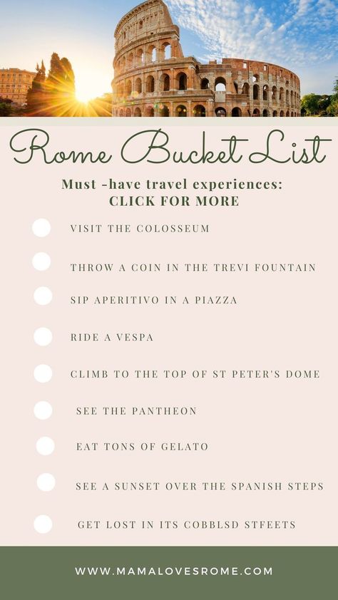 Rome Bucket List Challenge, Must See In Rome Italy, Rome Checklist, Things To Do In Rome Italy, Must See Rome, Italy Must See, Must See In Rome, Rome Museums, Rome Activities