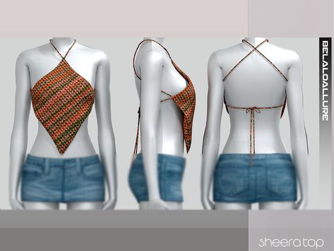 The Sims Resource - Belaloallure_Sheera knit top (patreon) Sims 4 Cc Halter Tops, Sims 4 Clothes Shirt, Crop Tops Cc Sims 4, Sims 4 Cc Tsr Tops, Sims 4 Cc Cool Clothes, Sims 4 Female Cc Tops, Sims 4 Cc Clothes Outfits, Sims 4 Parachute Pants, The Sims 4 Cc Tops Female