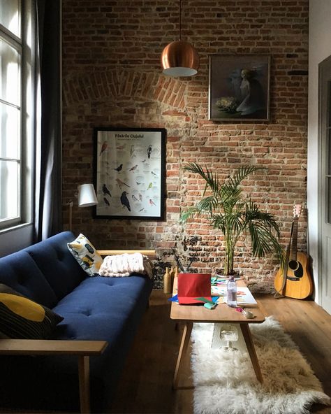 Decorate Exposed Brick Wall, Apartment With Brick Wall, Brick Accent Wall Living Room, Exposed Brick Apartment Aesthetic, Red Brick Wallpaper Living Room, Brick Wall Loft Apartment, Red Brick Living Room, Brick Wall Living Room Ideas, Red Brick Interior