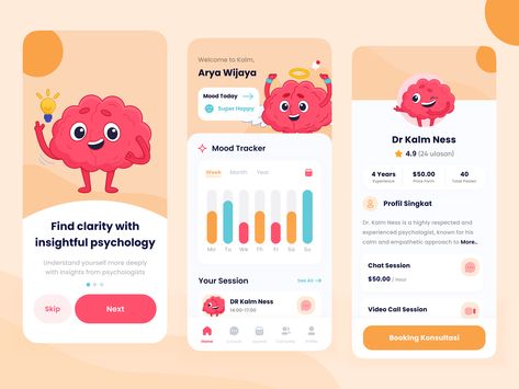 Kalm - Mental Health App by Arya Wijaya Kusuma Mental Health App Ux Design, Health Tracker App, Wijaya Kusuma, Health App Design, Reminder App, Figma Design, 2024 Board, Desain Ui, Navigation Design