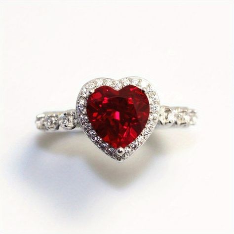 Faster shipping. Better service Heart Shaped Diamond Ring, Hari Valentine, Bridal Engagement Rings, Heart Shaped Rings, Heart Shaped Diamond, Silver Wedding Rings, Elegant Ring, Jewelry Wedding, Ruby Ring