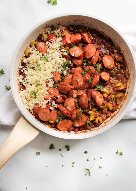 Louisiana Red Beans and Cauliflower Rice | Grain Free Table Louisiana Red Beans, Walnut Chicken Salad, Red Beans N Rice Recipe, Walnut Chicken, Dairy Free Salads, Red Beans And Rice, Cauliflower Rice Recipes, Creamy Potato Soup, Soy Recipes