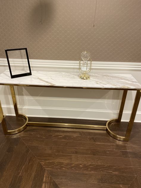 Gold and marble entry way table Entry Way Table, Entry Tables, Marble Floor, Entry Way, Entry Door, Metal Table, Floor Rug, Entryway Decor, White Marble