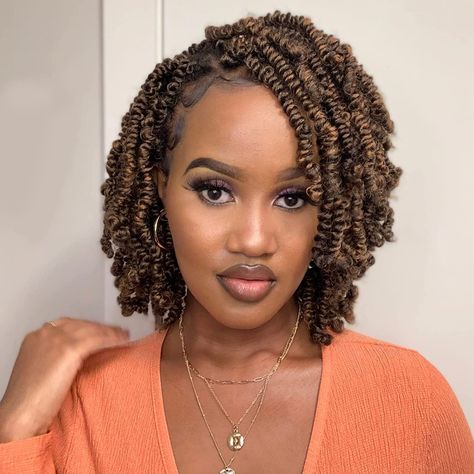 Small Bob Box Braids, Spring Twist Crochet Hairstyles, Braided Twist Hairstyles, Spring Twist Bob, Spring Twists Hairstyles, Short Crochet Twist, Spring Twists Crochet, Low Tension Natural Hairstyles, 2 Strand Twist Styles Natural