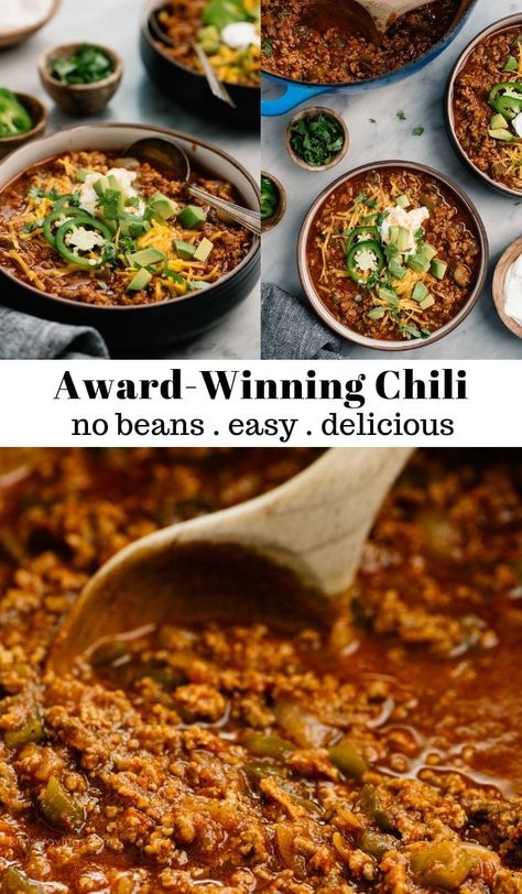 Winning Chili Recipes, Award Winning Chili Recipe, Award Winning Chili, Beef Chili Recipe, Bean Chili Recipe, Ground Beef Recipes Healthy, Best Chili Recipe, Chili Recipe Crockpot, Chilli Recipes