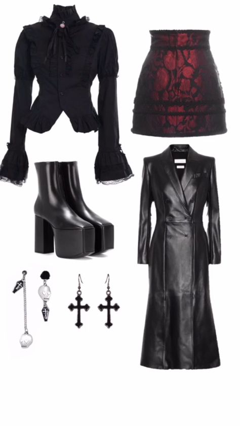 Vamp Clothes Aesthetic, Vamp Outfit Style, Red Silk Outfit, Villain Era Outfits, Vampirecore Fashion, Vampire Look Outfits, Daring Diva Outfits, Dark Outfits Edgy, Vampire Clothing Aesthetic