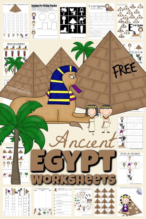 Kids will have a blast practicing their alphabet letters, numbers, math and more with fun Ancient Egypt Worksheets. These ancient egypt free printables are great for toddler, preschool, pre-k, kindergarten, and first grade students to get a taste for a fascinating time filled with amazing pyramids, sphynx, mummies, pharoahs, vast deserts, and more. Simply print ancient egypt printable worksheets pdf file with and you are ready to have fun learning about ancient egypt for kids! Ancient Egypt Worksheets, Egypt Worksheets, Ancient Egypt Crafts, Ancient Egypt Activities, Egypt Lessons, Ancient Egypt For Kids, Egypt Activities, Ancient Thebes, Egyptian Crafts