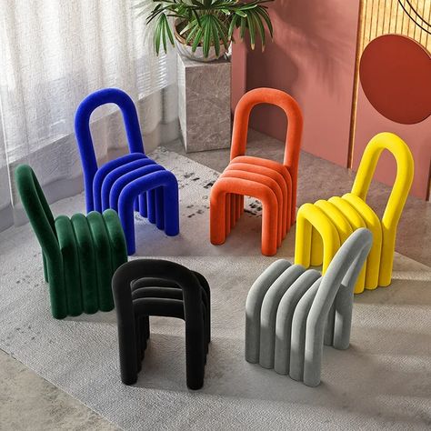 136.94US $ 53% OFF|Creative Nordic Rainbow Dining Chair for Bedroom Living Room Makeup Dressing Stool Special Shape Lambswool Home Decorative Chair| |   - AliExpress Dining Chairs Metal, Rainbow Chairs, Metal Dining Chair, Dressing Chair, Makeup Stool, Dressing Stool, Creative Bedroom, Metal Dining Chairs, Modern Hotel