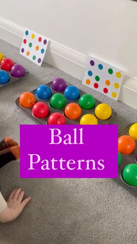 Ball Patterns Louis 3 enjoyed making the patterns using ball pit balls and Yorkshire pudding trays. A super simple, quick set to… | Instagram Simple Small Group Activities Preschool, Math Activities Preschool Balls, Ping Pong Ball Activities Preschool, Creative Curriculum Ball Study Activities, Manipulative For Preschool, Rug Activities Preschool, Ballon Activities For Preschool, Games With Ball Pit Balls, Preschool Small Group Activities Pre K