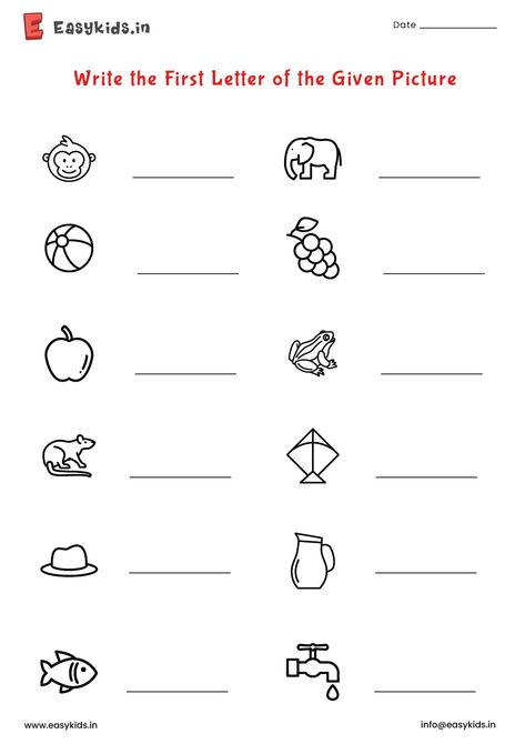 Worksheet Of English For Nursery, English Worksheets For Sr Kg, First Letter Of The Picture Worksheet, See The Picture And Write First Letter, Worksheet For Nursery Class English, Small Alphabets Worksheets, Worksheet For Nursery Kids English, Lkg Worksheets English, English Worksheets For Nursery