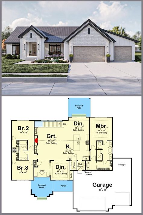 Small Ranch House Plans, Single Story House Floor Plans, Small Ranch House, Modern Ranch Home, 3 Bedroom Home Floor Plans, Exclusive House Plan, 3 Bedroom Floor Plan, Basement House Plans, Basement Floor Plans