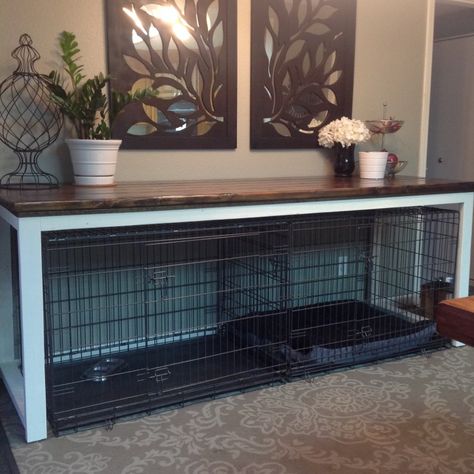 Dog Crate Table – DestinyDeaton.com Dog Crate Table, Diy Dog Crate, Dog Kennel Cover, Kennel Cover, Dog Crate Cover, Dog Kennel Furniture, Diy Dog Kennel, Crate Table, Diy Entertainment